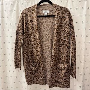 Magaschoni Leopard Print 100% Cashmere Long Cardigan with Pockets - X-Small
